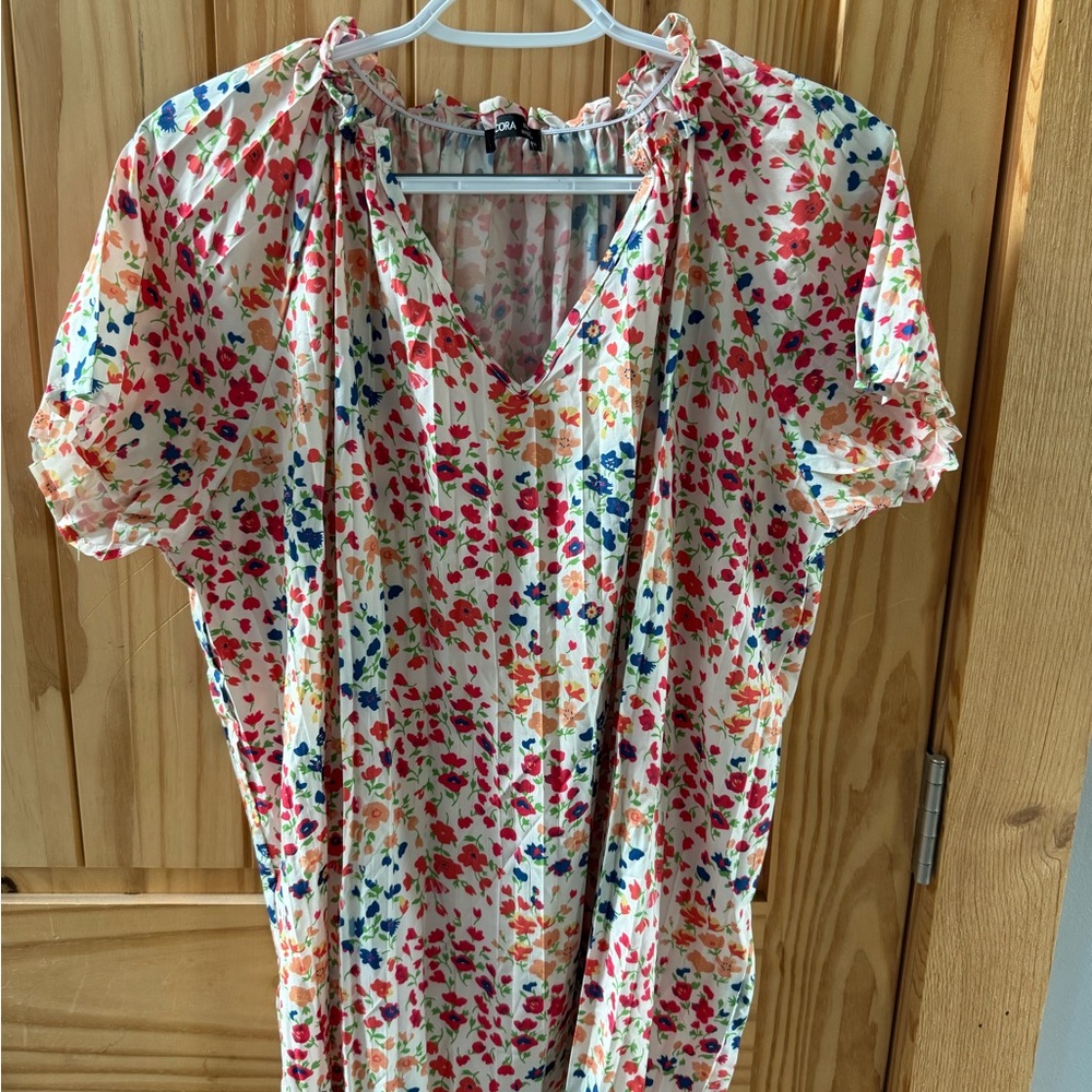 Zara Pink and Red Puff Sleeve Blouse